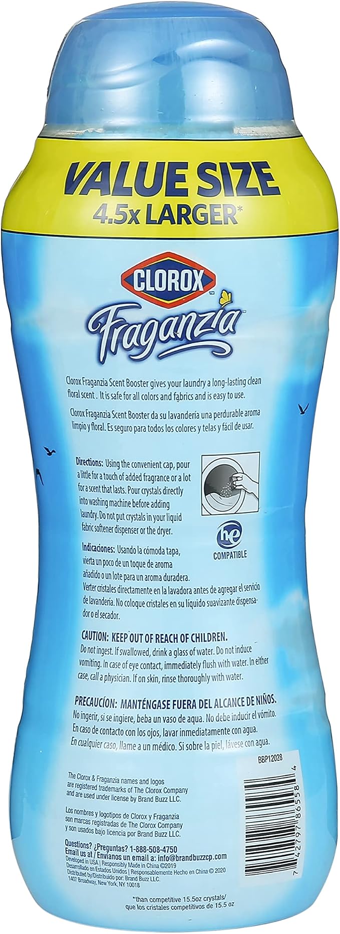 Clorox Fraganzia Laundry Scent Booster Crystals, In-Wash Fragrance Beads for Fresh-Smelling Clothes & Linens, Safe for All Fabrics & Colors, Easy-Pour Bottle, Morning Sky Scent, 70 Oz