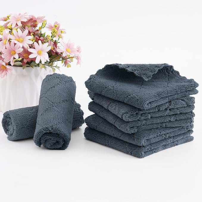 Homaxy 24 Pack Kitchen Dish Cloths (10 x 10 Inches, Dark Grey), Super Soft and Absorbent Coral Velvet Dish Towels, Nonstick Oil Fast Drying Microfiber Cleaning Cloth, No Lint Household Dishcloths