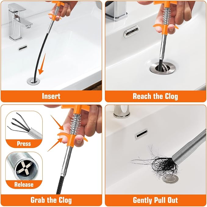 New Upgrade Drain Snake Hair Drain Clog Remover Tool - Tub Clogged Drains Opener Cleaning Tool, Flexible Grabber Claw Pick Up Reacher Tool Sink Drain Cleaner for Toilet Sewer Shower Bathroom (79 Inch)