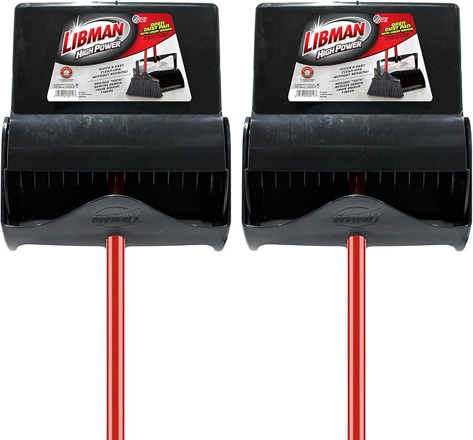 Libman Commercial 919 Lobby Dust Pan and Broom Set (Open Lid), 41" Length, 12" Width, Black/Red (Pack of 2)