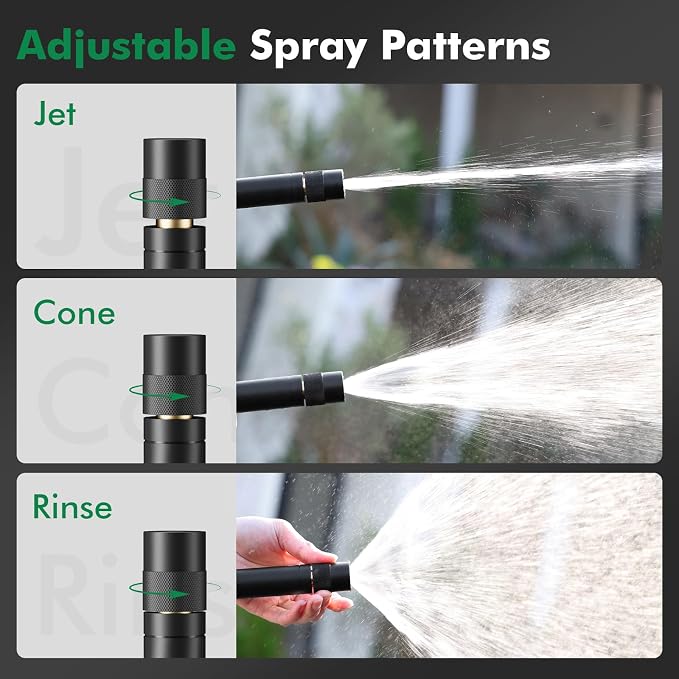 RESTMO Water Hose Nozzle, Heavy Duty Garden Hose Sprayer Nozzle for Outdoor | Metal Hose Nozzle, Anti-Rust Coating, Leak-proof, Adjustable 3 Spray Patterns, Ideal for Patios & Floors & Cars, Black