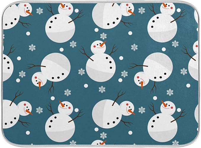 Super Absorbent Dish Drying Mat, Microfiber 23 Fast-Drying Dish Mat, 16" x 18", Kitchen Dish Drying Pad, Snowman Snowflake Cute Christmas Holidays…