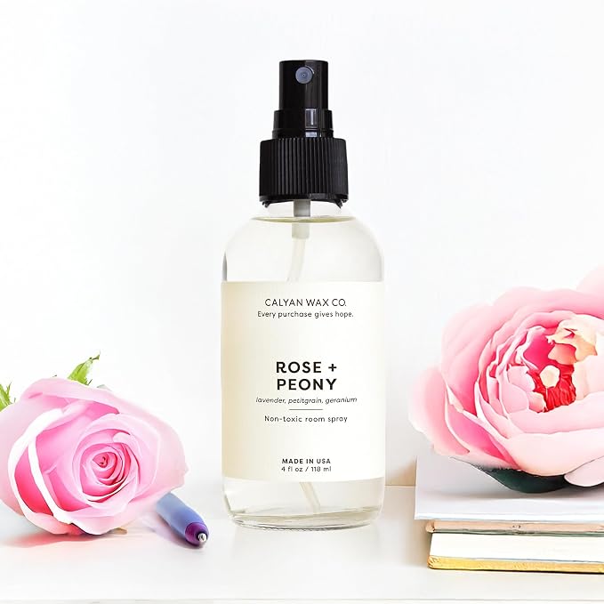 Calyan Wax Co. Rose & Peony Room Spray - Natural Room Deodorizer | Long Lasting Clean Air Freshener - Room Spray for Luxurious Home Fragrance - Bedroom, Bathroom & Car Spray - 4 fl oz