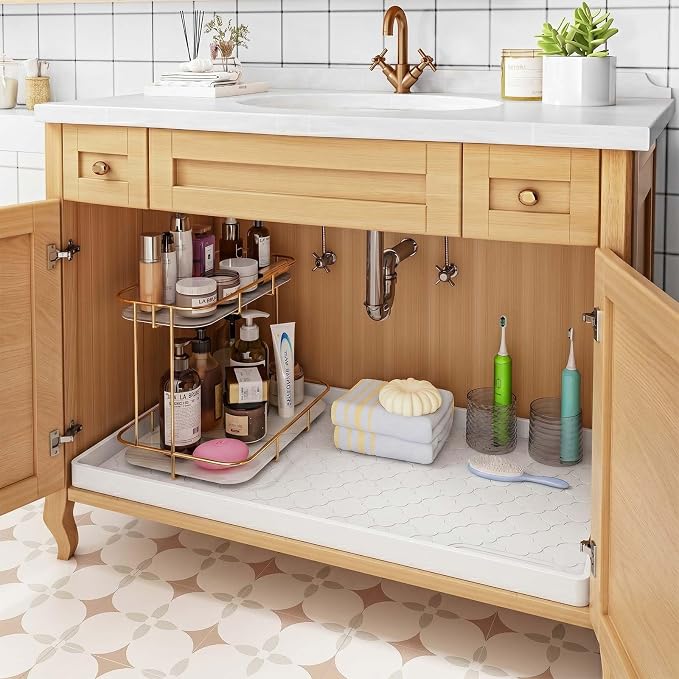 Jin&Bao Waterproof Under Sink Mat 34" x 22", Thick Silicone Mat Cabinet Protector for Kitchen and Bathroom, Shelf Liner, Home Organizer and Storage, Multipurpose Tray for Gadgets and Essentials