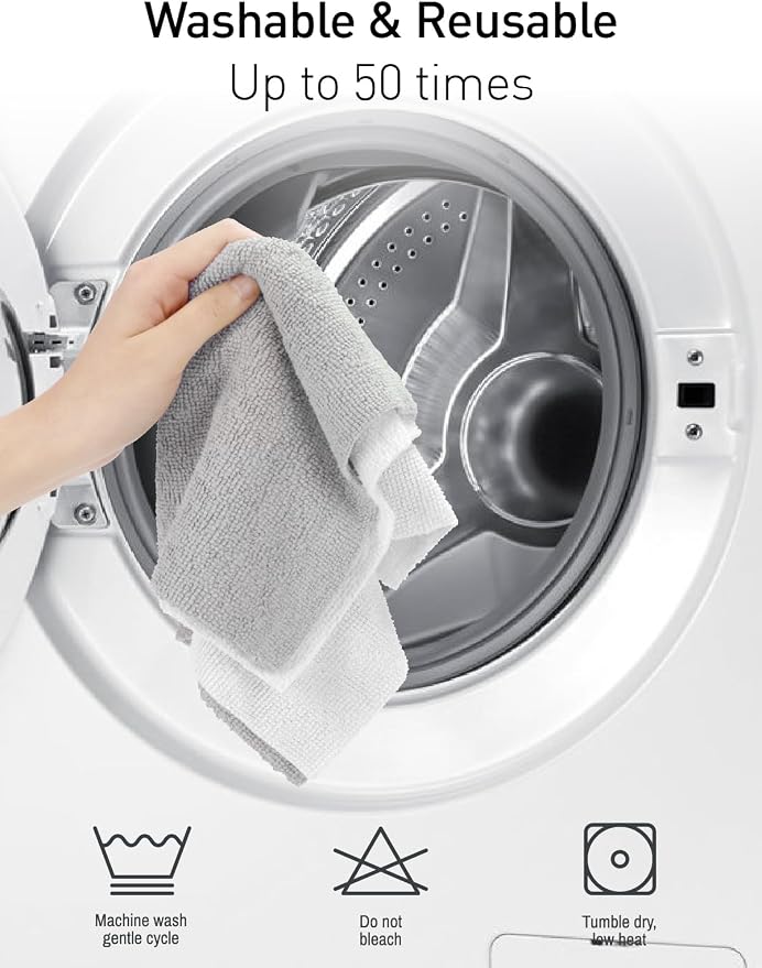 Fantasticlean Microfiber Cleaning Cloth Roll- 75 Sheets, 12" x 12" (White) | Super Absorbent, Lint-free, Tear-away Microfiber Towel Roll, for All-Purpose Cleaning, Reusable Alternative to Paper Towels