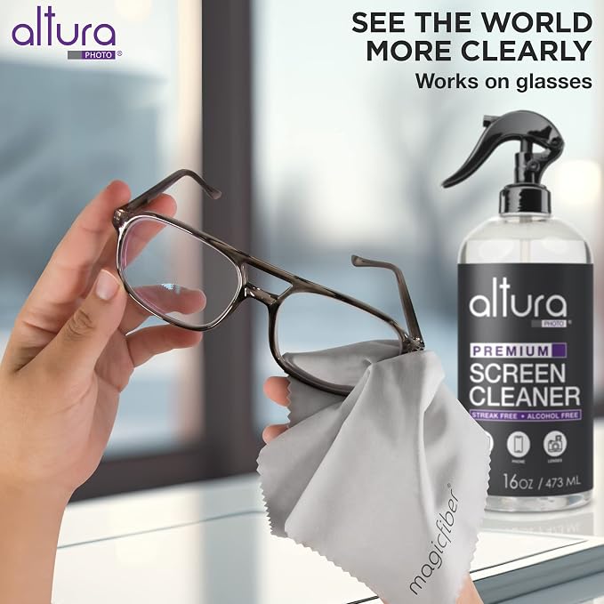Altura Photo TV Screen Cleaner Spray & Wipe Kit for Smart TV LCD OLED, 16oz | Includes Cleaner, 2 Micofiber Cleaning Cloths, Great for Computers, Monitors, LED, Touchscreens, Laptops, Electronics