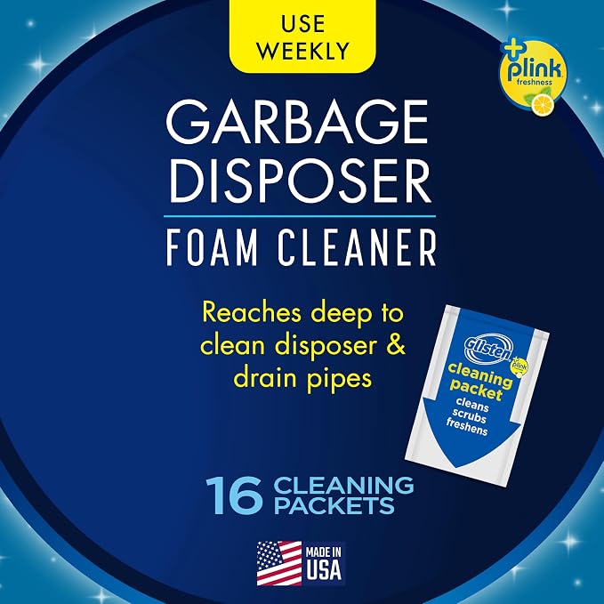 Glisten Garbage Disposer Cleaner and Freshener with Foaming Action, Helps Remove Buildup in Drains, Lemon Scent, Made in the USA, 16 Packets (Packaging May Vary)