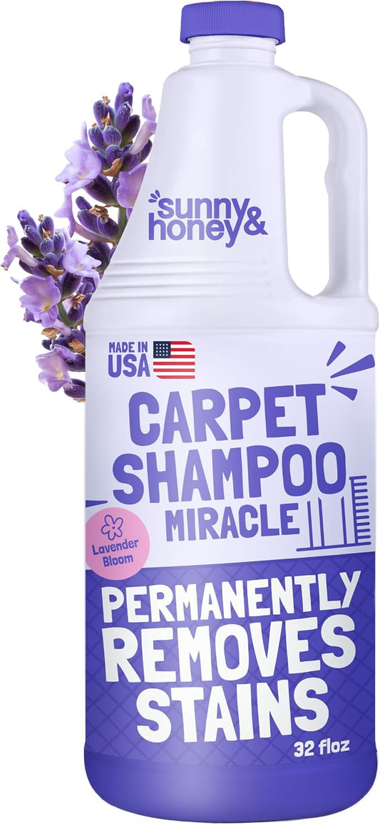 Sunny & Honey Carpet Cleaner Shampoo Solution for Machines, 32floz Lavender | USA Made - Stain and Odor Eliminator - Cleans Carpets and Upholstery - For Upright and Spot Cleaners - Concentrated Formula