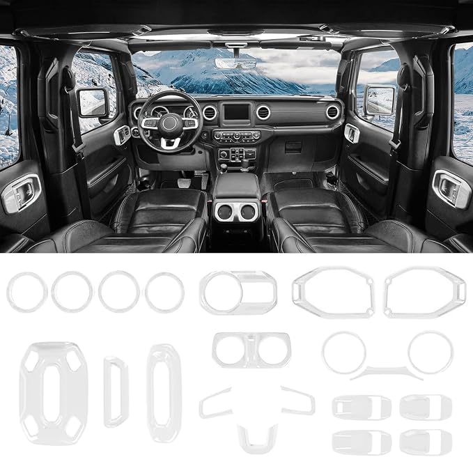for Wrangler JL Interior Trim Kit White Dashboard for Jeep Wrangler JL JLU Gladiator JT 2018-2023 White Interior Accessories 21pcs