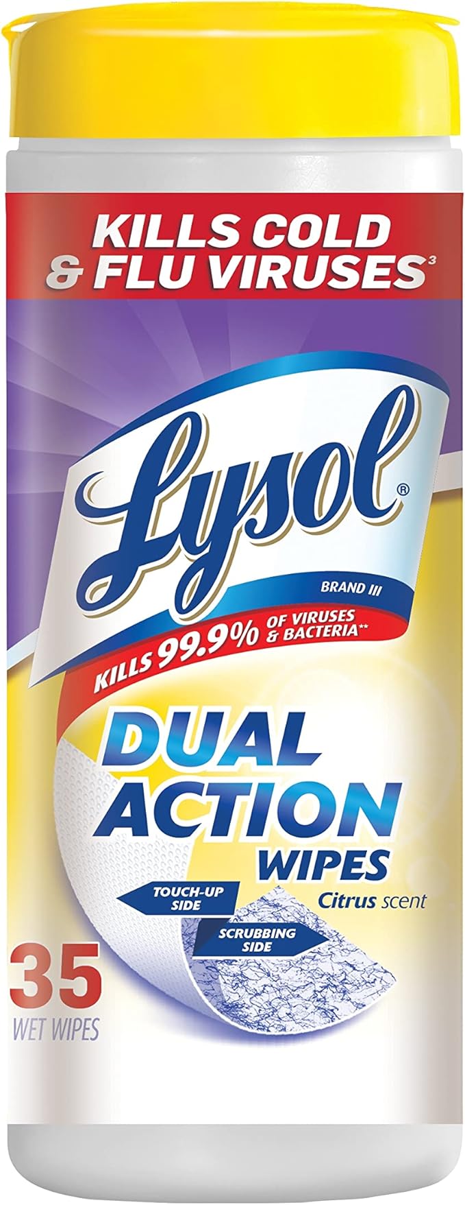 Lysol Dual Action Disinfecting Wipes, Citrus, 35 ct (Pack of 2)
