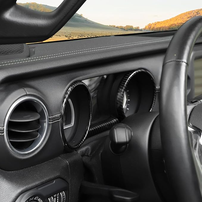 RT-TCZ for Jeep JL Dashboard Instrument Panel Gauges Trim Ring Cover for Jeep Wrangler JL JLU Gladiator JT 2018-2023 Black Carbon Fiber Interior Accessories 3pcs