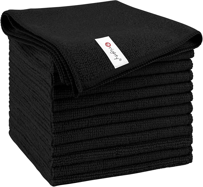 Orighty Microfiber Cleaning Cloth, Cleaning Rags, 12 Pack, 12x11 in, Black | Microfiber Towels for Cars, Soft Highly Absorbent Rag, Lint Free Cloths for Car Care, House, Kitchen