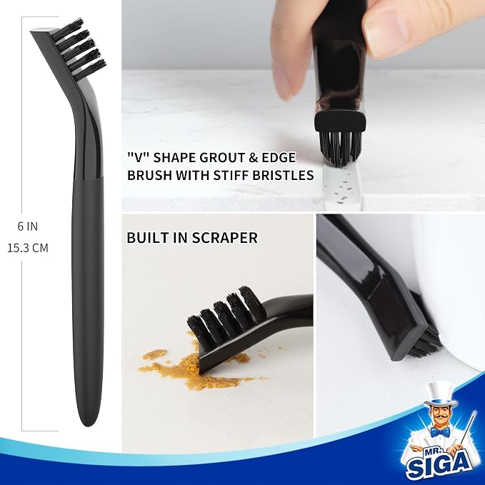 MR.SIGA Grout Cleaner Brush Set - Detail Cleaning Brush Set for Tile, Sink, Drain, Grout and Edge, Crevice Cleaning