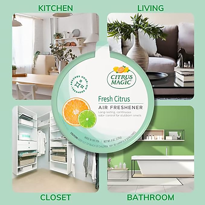 Citrus Magic Odor Absorbing Solid Air Freshener and Odor Eliminator, Extra Strength for Home, Fresh Citrus, 8-Ounce, Pack of 3