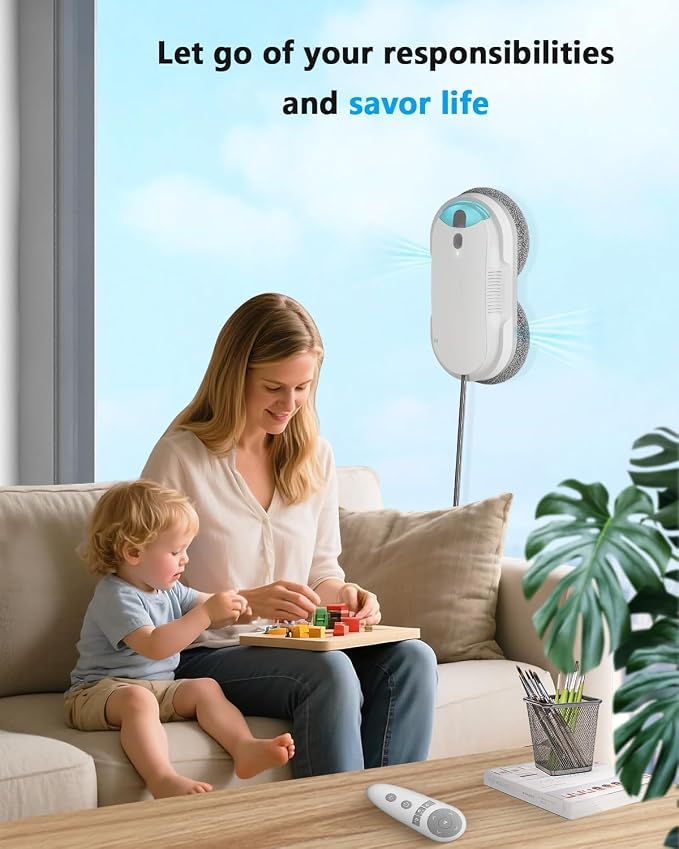 Window Cleaning Robot - Double Helix 4800-6400Pa Suction, Dual Ultrasonic Spray, 85ml Tank, Edge Detection, Anti-Drop, 3 Cleaning Modes for Streak-Free Glas (White)