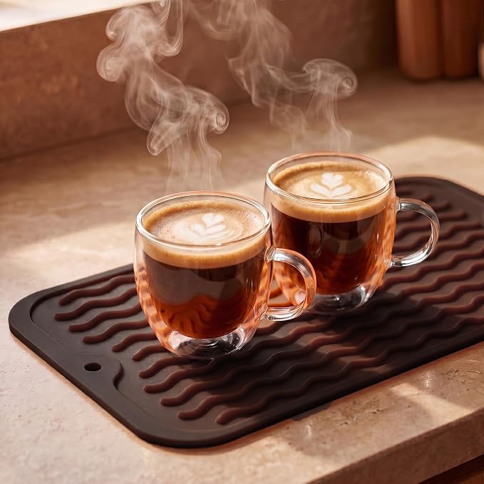 MicoYang Silicone Dish Drying Mat for Multiple Usage,Easy clean,Eco-friendly,Heat-resistant Silicone Mat for Kitchen Counter or Sink,Refrigerator or Drawer Liner Coffee S 12 inches x 6 inches