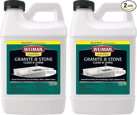 Weiman Disinfecting Granite Daily Clean & Shine Refill, 64 Oz - Safely Clean Disinfect and Shine Granite Marble Soapstone Quartz Quartzite Slate Limestone Corian Laminate Tile Countertop (Pack of 2)