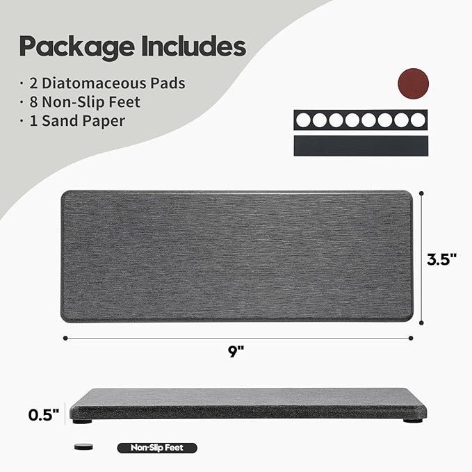 Razborci 2PCS Bathroom Trays, Water Absorbing Diatomite Stone Quick Drying Mat for Kitchen Counter, Dish Rack Soap Dispenser Sponge Holder Caddy Sink Vanity Organizer, Dark Gray Slate,9"x3.5"