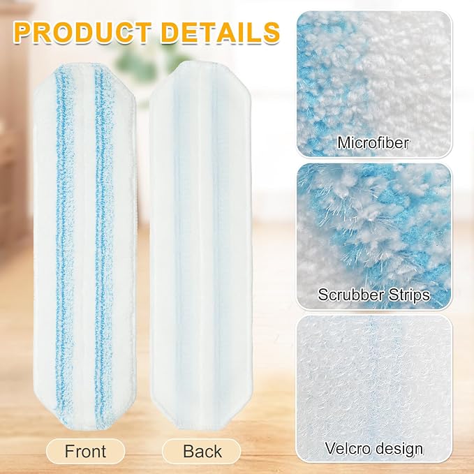 Mop Pads for OCedar H2prO Flat Mop System, 6 Pack Mop Heads Replacements for Ocedar H2prO Flat Mop, Microfiber Reusable Machine Washable Durable Long-Lasting Mop Refills Safe on Various Floors