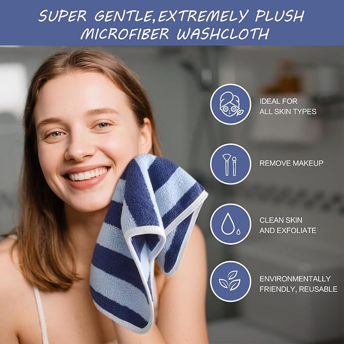 SINLAND Microfiber Facial Cloths Fast Drying Washcloth 12inch x 12inch Absorbent Face Wash Cloth Soft Makeup Remover Cloths