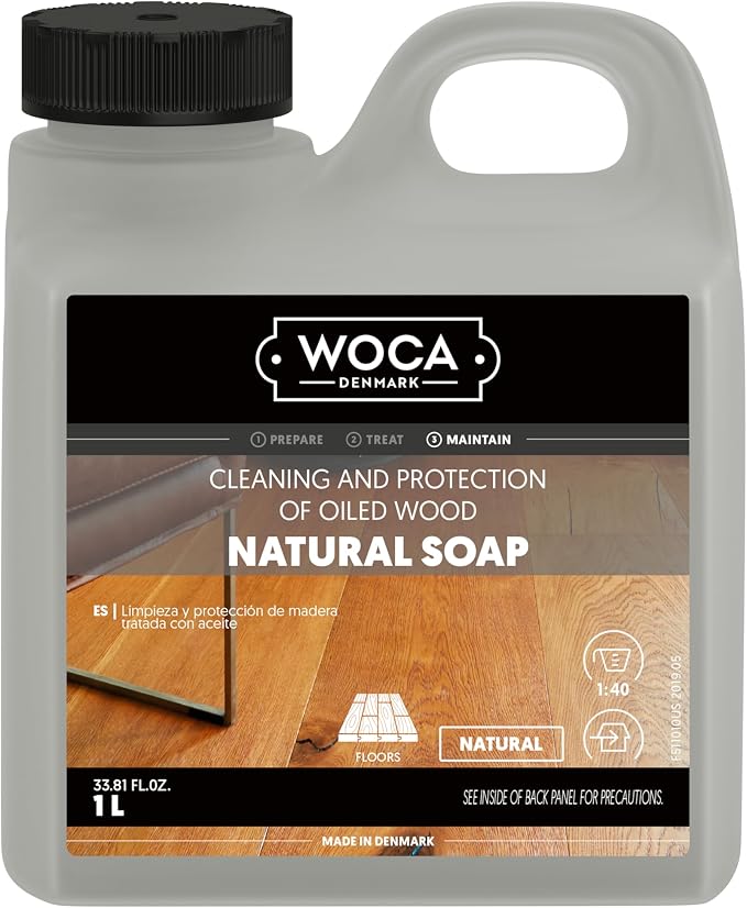 WOCA Natural Soap, Natural 1L - Concentrated Wood Cleaner for oil finished hardwood floors, tables, millwork, cutting boards, countertops and butcher block