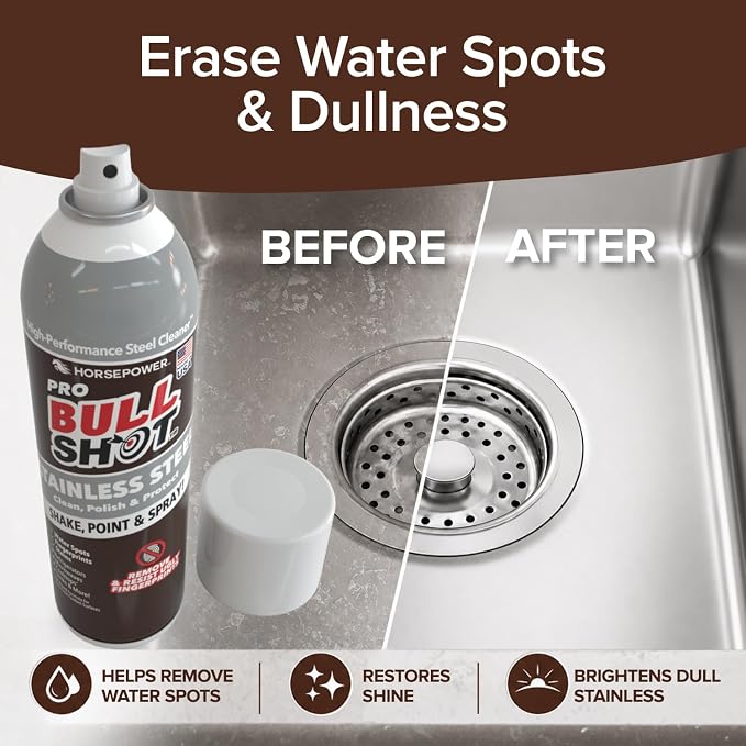 Horsepower Bull Shot Stainless Steel Cleaner Spray, As Seen On TV, Cleans, Polishes & Protects, Removes Greasy Fingerprints & Streaks