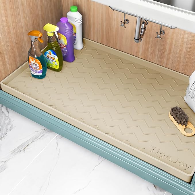 TigeJoy 34" x 22" Under Sink Mats for Kitchen Waterproof, Leak-Proof Silicone Mat Sink Protector and Cabinet Liner, Kitchen Essentials Organizer and Storage, Boot or Shoe Tray, Pet Feeding Mat