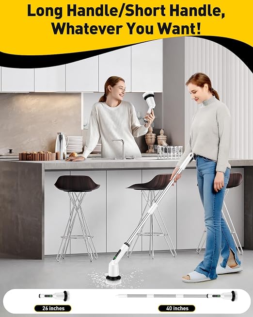 Electric Spin Scrubber for Cleaning Bathroom, Shower Scrubber Cordless Cleaning Brush with IPX7 Waterproof & 2 Speed, 3 Flat Brush Heads, Bathroom Cleaning Supplies for Shower Tub Kitchen Tile Toilet