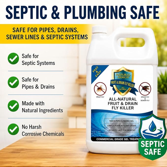 Natural Armor Drain Fly & Fruit Fly Killer - 2.5 Gallon 320oz | Commercial Drain Treatment for Indoor Drains - Eliminates Drain Flies, Fruit Flies, Gnats & Sewer Flies - Septic Safe