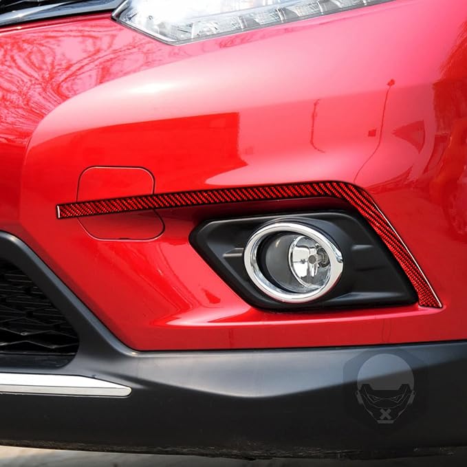 Red Real Carbon Fiber Trim for Nissan Rogue Accessories | for 2014 2015 2016 S SL SV Fog Light Eyebrows Eyelids Sticker Exterior Thick Overlay Decal