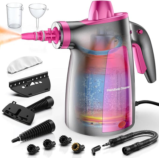 12Pcs Pressurized Handheld Steam Cleaner, Portable Deep Cleaning Steamer | Natural Deep Cleaning, Multi-Purpose for Home, Grout, Kitchen, Car, Window, Upholstery, Bathroom and Clothes