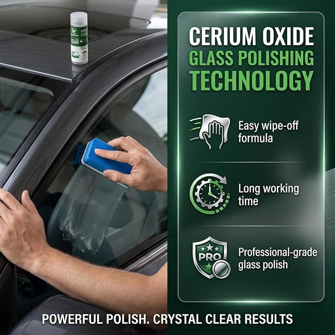 3.38 Fl Oz Cerium Oxide Glass Polish Compound, Car Glass Scratch Remover, Oil Film & Water Spot Cleaner for Windshield Windows Mirror, Remove Wiper Marks Swirls Hard Water Stains
