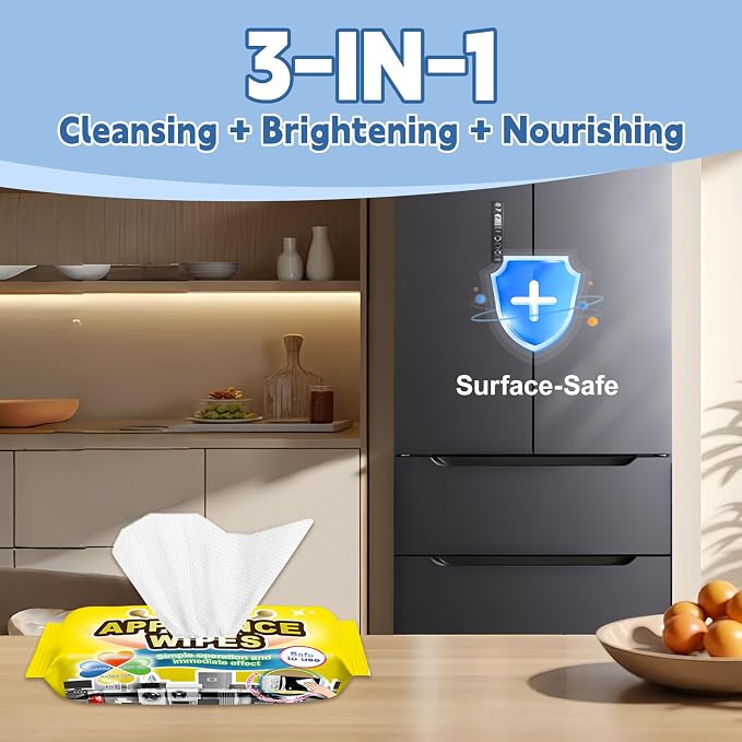 72Pcs Appliance Wipes for Cleaning Washing Machine, Dryer Stainless Steel Refrigerator, Glass Cooktop, Microwave, Dishwasher, Counter, Tile