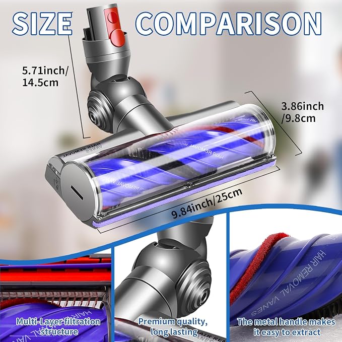 Quick-Release Vacuum Head Replacement Compatible with Dyson V9, V12 Detect Slim, V12 Detect Slim+,Digital Slim Cordless Vacuum Cleaner,Upgrade Anti-Tangle Vacuum Attachment Suitable for Hardwood Floor