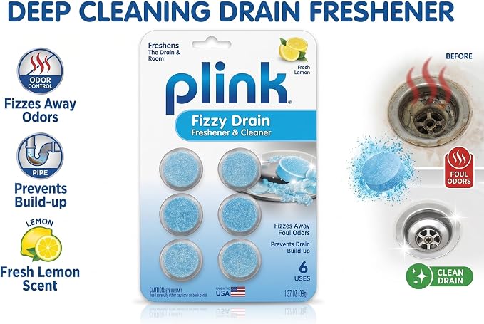 Plink Cleaning Kit Garbage Disposal Cleaner and Deodorizer 10 Capsules Fizzy Drain Freshener and Cleaner 6 Tablets Lemon Scent