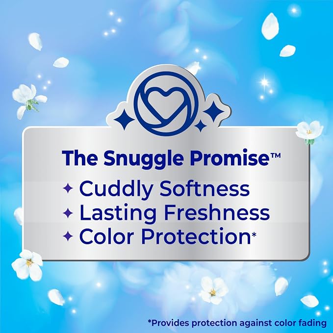 Snuggle Fabric Softener Liquid, Blue Sparkle, 80oz, 200 Medium Loads | Ultra Concentrated Formula, Long-Lasting Freshness, Softens Fabrics, Reduces Static and Wrinkles, Helps Protect Color