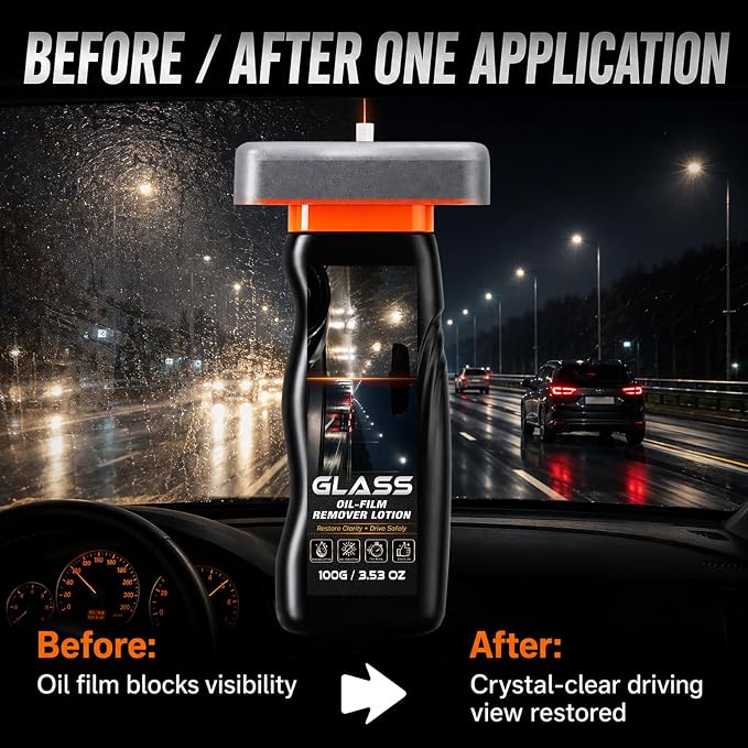 Oil Film Remover for Car Windshield, Automotive Glass Cleaner for Windows | Removes oil film, road grime and water spots to restore clear glass for safer driving on windshields, mirrors and windows