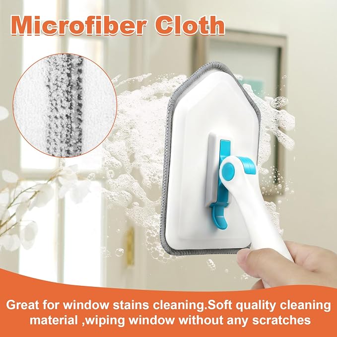 Long Handled Scrub Brush for Shower,3-in-1 Cleaning Brushes with 3 Different Function Cleaning Heads Brush for Shower Cleaning Bathroom Kitchen Walls Tub Tile (White)