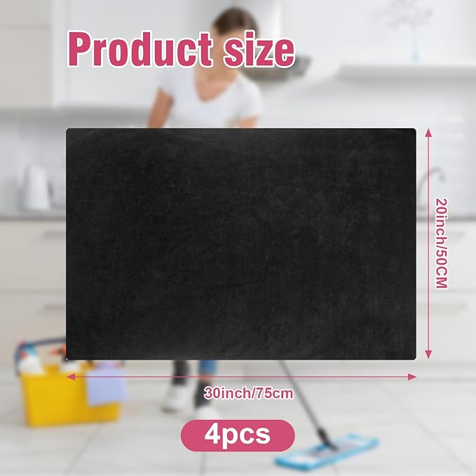 4 Pcs Extra Large Microfiber Cleaning Cloth 30 x 20 Inch Reusable Thick Cleaning Towel Washable Solid Color Microfiber Towel for Home Office Window Cars Glass (Black)