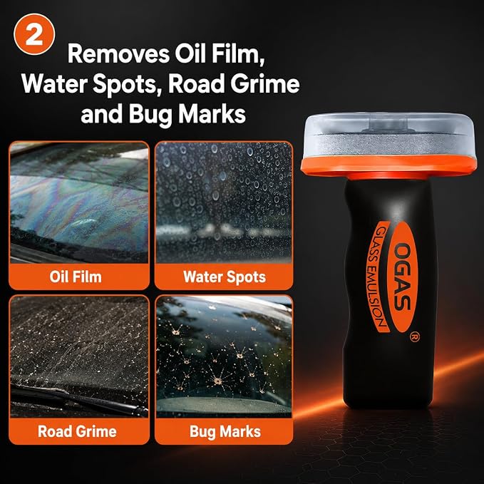 Glass Oil Film Remover for Car, 100g Car Windshield Cleaner with Sponge Applicator, Glass Emulsion Cleaner for Oil Film, Road Grime, Water Spots, Rainy Night Visibility, Exterior Auto Glass Only