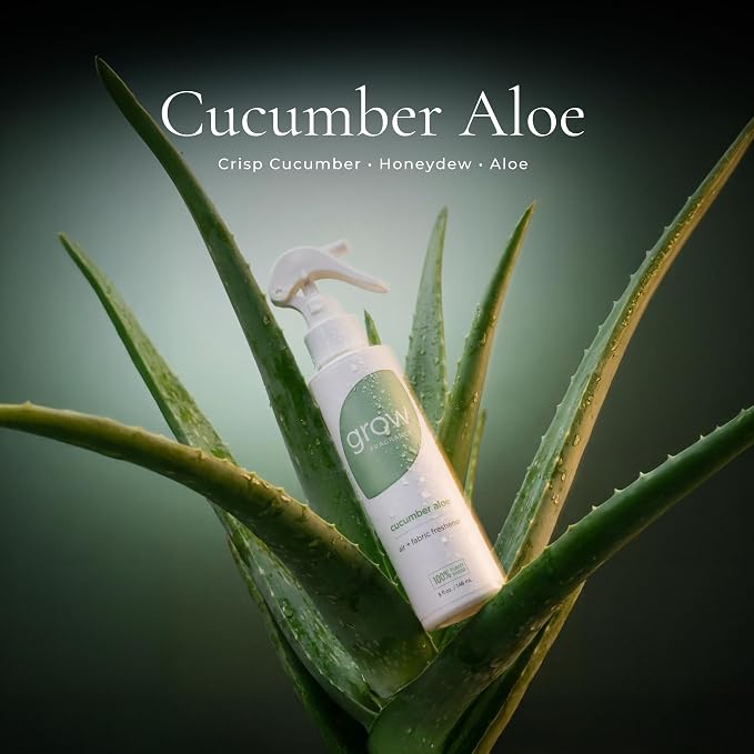 Grow Fragrance Certified Non Toxic, 100% Plant Based Fabric and Room Air Freshener Spray. Made with All Natural Essential Oils (Cucumber Aloe 2 Pack) 2 x 5oz