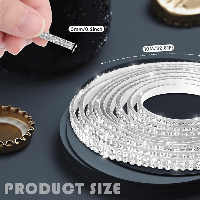 Kingdder 32.8 ft Bling Car Trim Self Adhesive Bling Car Accessories for Women Rhinestone Strip Glitter Diamond Sticker DIY Line Molding Dashboard Decal Shiny Auto Stuff for Interior Exterior Decor
