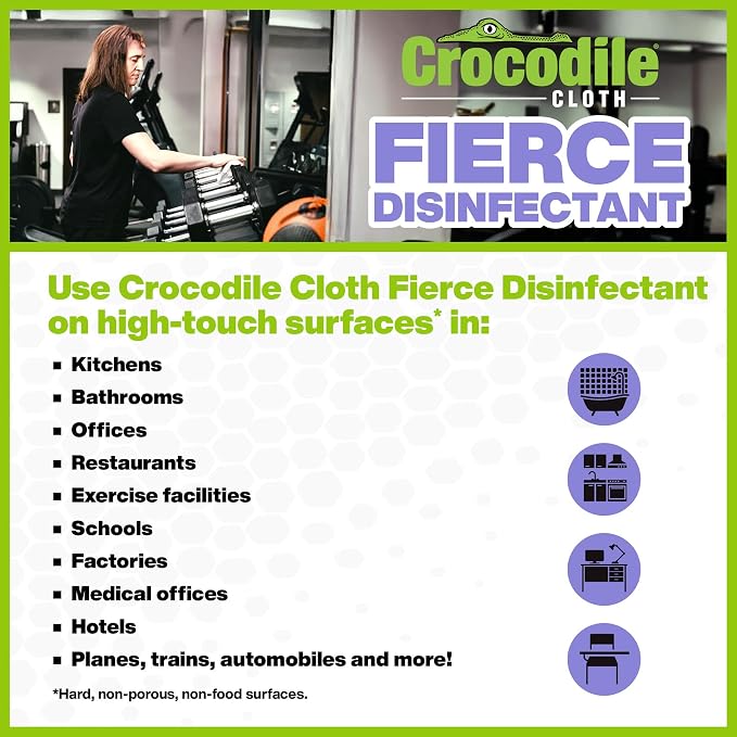 Crocodile Cloth Fierce Disinfectant Wipes - 80 Count 15" x 10" Multi-Surface Disinfecting Cleaning Cloths For Kitchens, Bathrooms, Offices & Schools