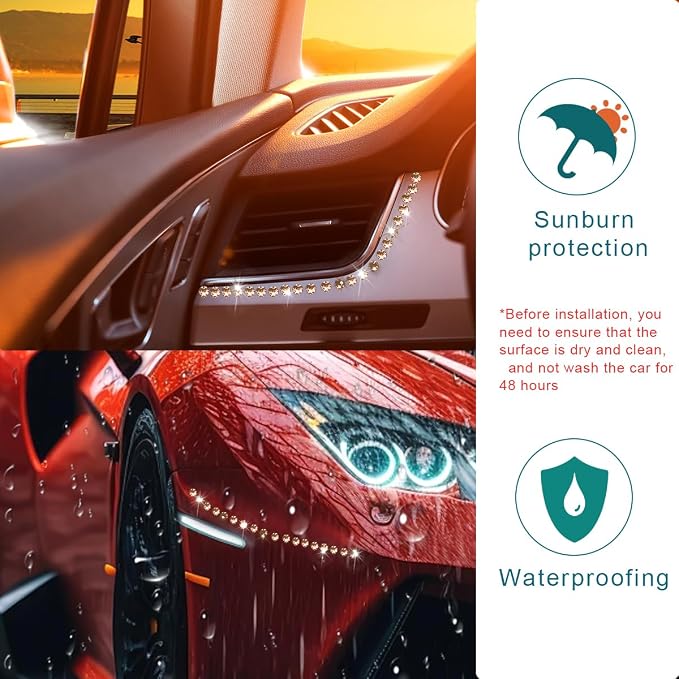 Ohleats Bling Car Trim Self Adhesive, 16.4 Ft Auto Interior Exterior Crystal Rhinestone Decoration Strip Decal, Glitter Trim Strips Line Molding for Dashboard, Car Accessories (Golden)