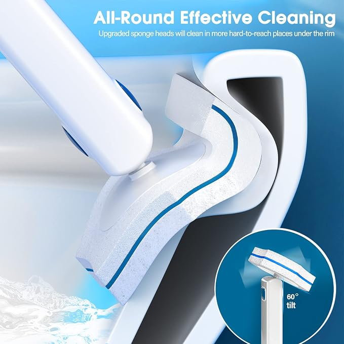 Disposable Toilet Brush with 48 PCS Refills, Disposables Toilets Cleaning System with Handle, Storage Caddy and 48Toilet Bowl Refill Heads for Bathroom Cleaning