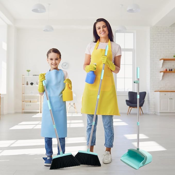 Broom and Dustpan Combo Set,55" Long Handle,Green | Heavy Dust,Dustpans with Broom Combo,House Accessories for Home, Kitchen,Office,Classroom,Apartment,Pet Hair