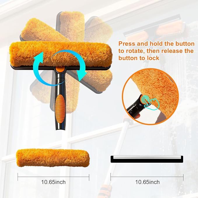 18FT Window Cleaning Kit, 2-in-1 Squeegee with 3-12FT Telescoping Pole & Flip-Lock & Screw Dual Locking, Professional Long Handle Washing Tool for High Windows