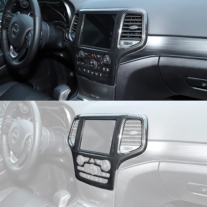 Dashboard GPS Navigation Panel Trim Full Cover for 2014-2018 Jeep Grand Cherokee SRT8 ABS Interior Mouldings Black Carbon Fiber Look Car Styling 1-Pack
