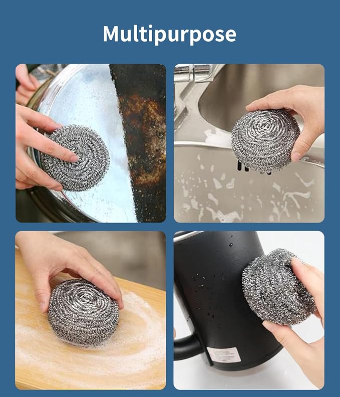 Steel Wool Scrubber - Steel Wool for Cleaning Dish Pots Pans Grills Stainless Steel Scrubber for Kitchen Sinks Cleaning Pads Metal Scrubber (24)