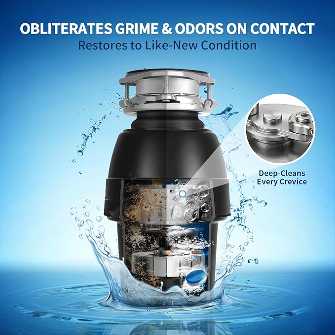 Wetqueen Garbage Disposal Cleaner and Deodorizer Tablets - 24 Pack, Fresh Ocean Scent, Powerful XL Foaming Drain Odor Eliminator, Sink & Garburator Freshener, Deep Cleaning, Septic Safe, 1 Year Supply